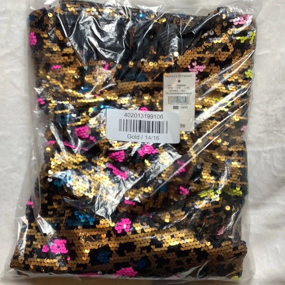 Ashley Stewart 1X & 6X Sequin Gold Metallic Black Bodycon Mini Dress (K51.10) - Picture 5 of 6